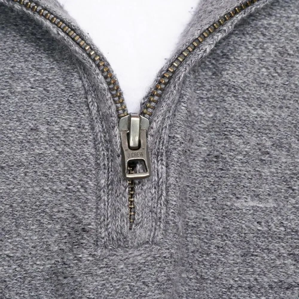 J.Crew Men's XL Gray 100% Cotton Quarter Zip Sweater Preppy Classic Knit Pullove